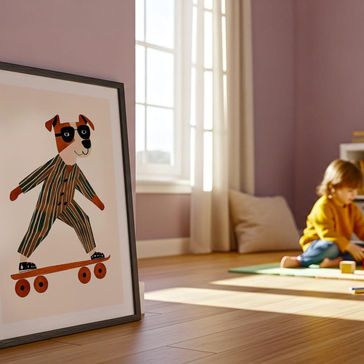 plakat pies na deskorolce 70x100