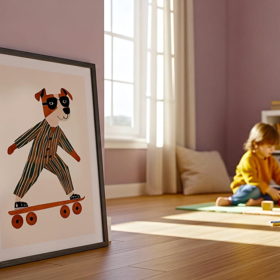 plakat pies na deskorolce 70x100