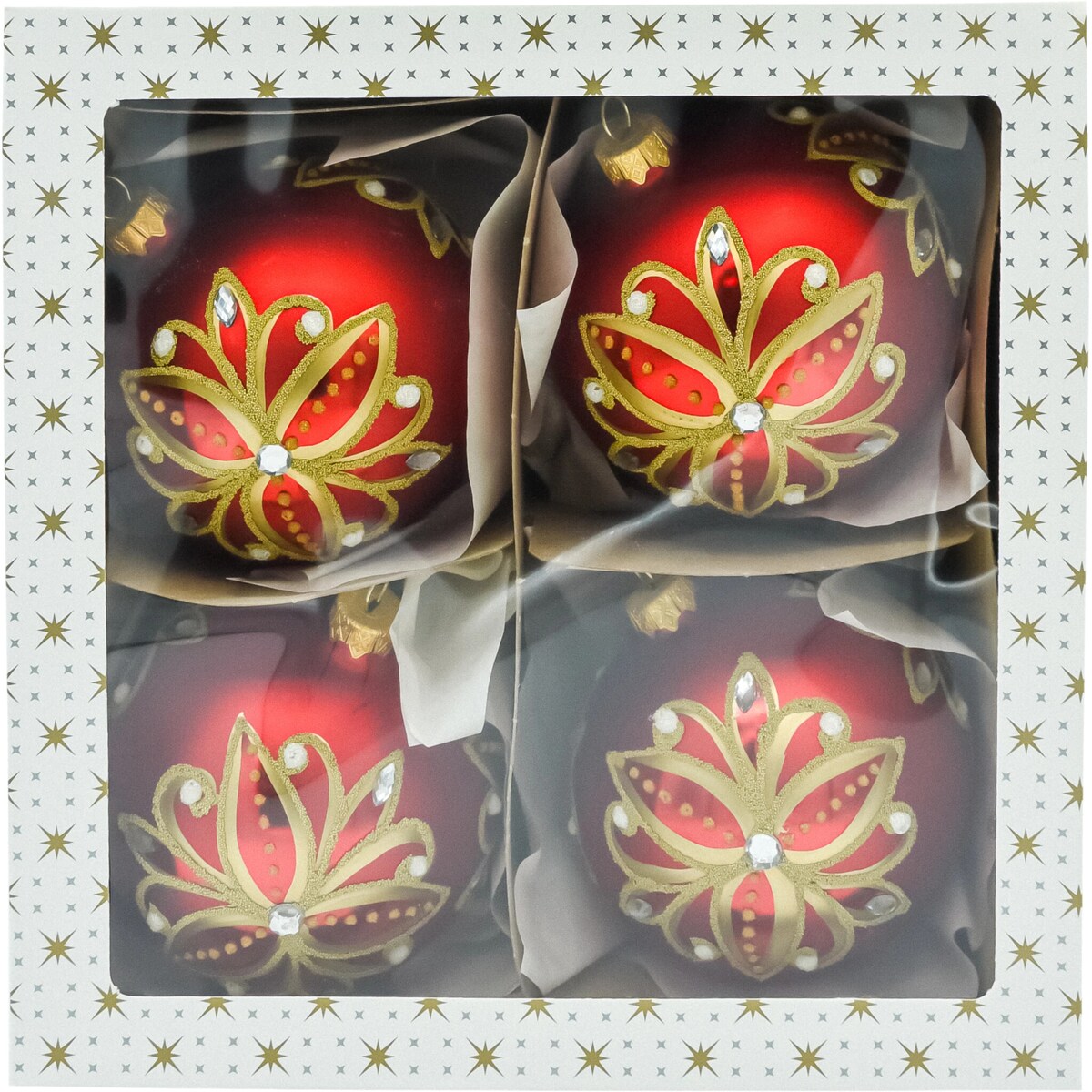 Bombki okrągłe czerwone: Złoty kwiat