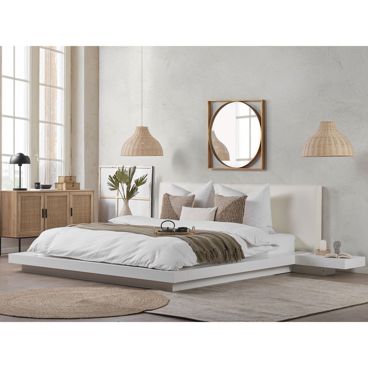 Łóżko wodne ze stolikami nocnymi 180 x 200 cm białe ZEN