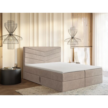 Łóżko kontynentalne G6 do sypialni 160x200 z pojemnikiem i materacem-beżowe