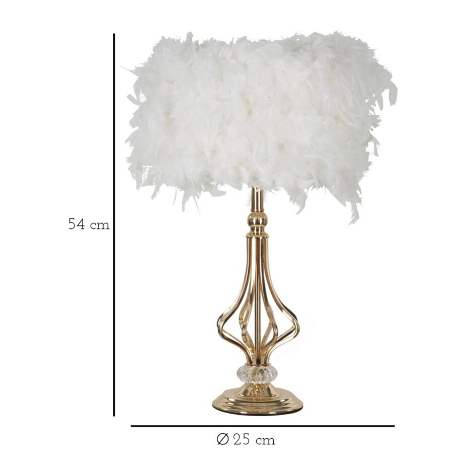 Lampa stołowa Tarty, kolor złoty i biały, żelazo i tworzywo sztuczne, 25 x 25 x 54 cm, 1 x E27, max. 40 W, do salonu i sypialni, Mauro Ferretti
