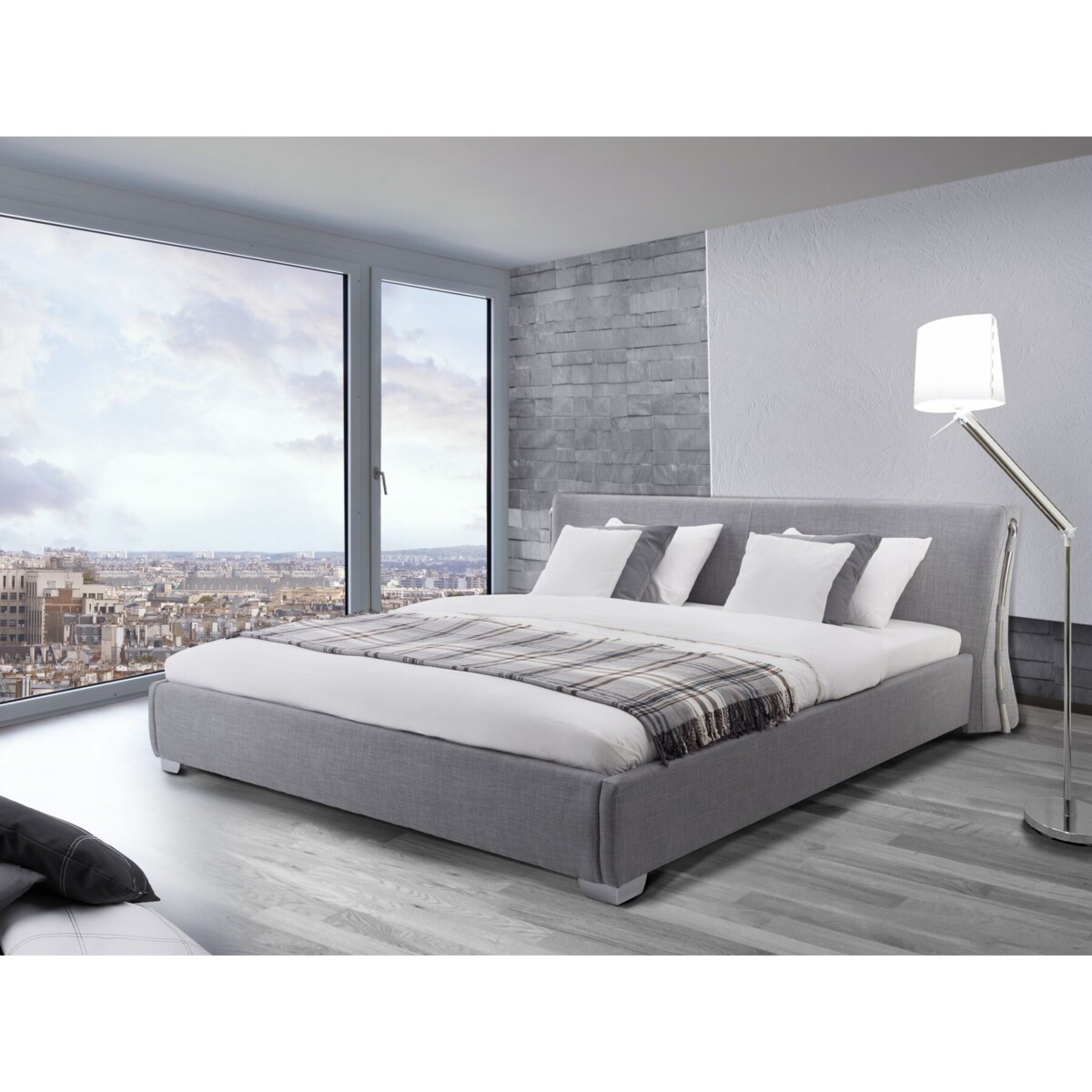 Łóżko tapicerowane 140 x 200 cm szare PARIS