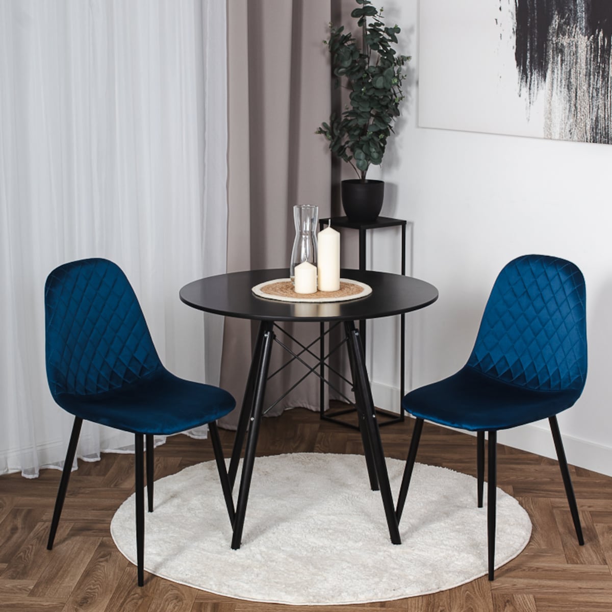 Krzesło tapicerowane do salonu jadalni nowoczesne pikowane do granatowe