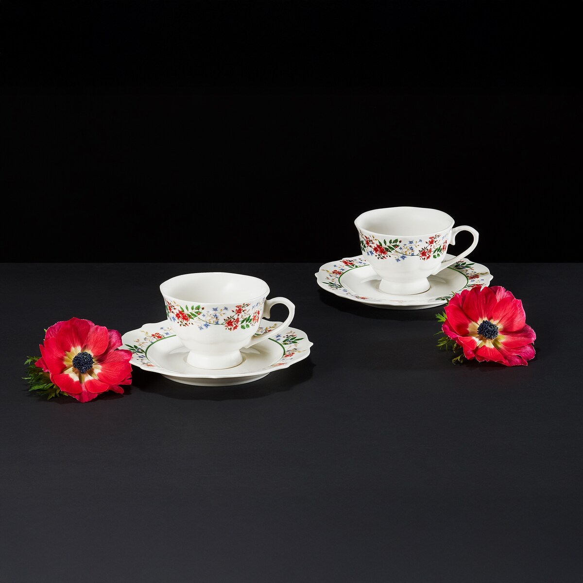 SERWIS KAWOWY 6osób W KWIATY FILIŻANKA 200ml SPODEK na prezent KAWĘ HERBATĘ