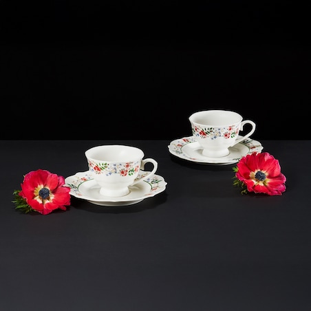 SERWIS KAWOWY 6osób W KWIATY FILIŻANKA 200ml SPODEK na prezent KAWĘ HERBATĘ