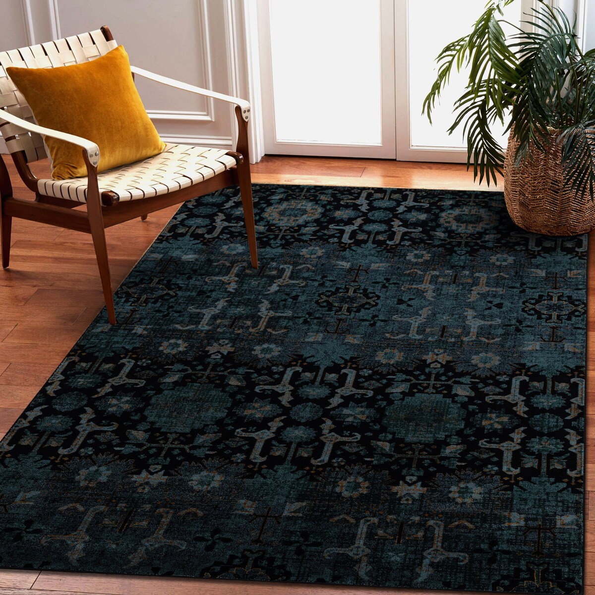 Dywan wełniany OMEGA KARAJA kwiaty granat 235x350 cm