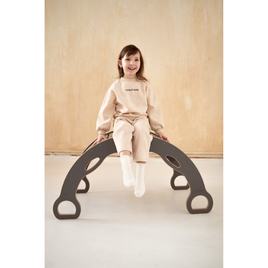 3w1 DUŻY bujak montessori z uchwytami + DUŻA zjeżdżalnia DRABINKA + blat - szary