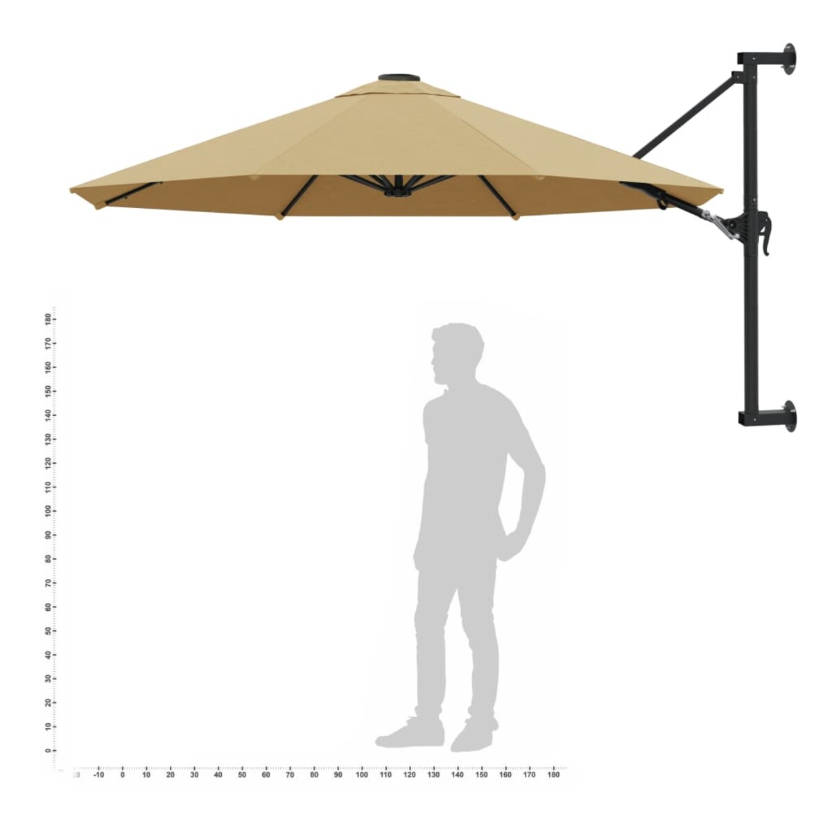 vidaXL Parasol ścienny na metalowym słupku, 300 cm, kolor taupe