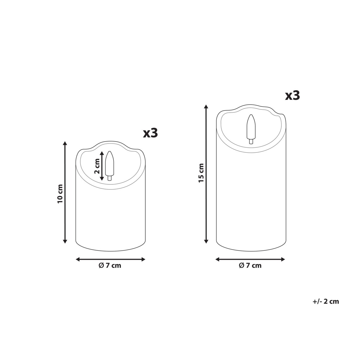Zestaw 6 świec LED AMOREA 10/15 cm Złamana biel