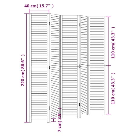 vidaXL Parawan pokojowy, 5-panelowy, biały, lite drewno paulowni