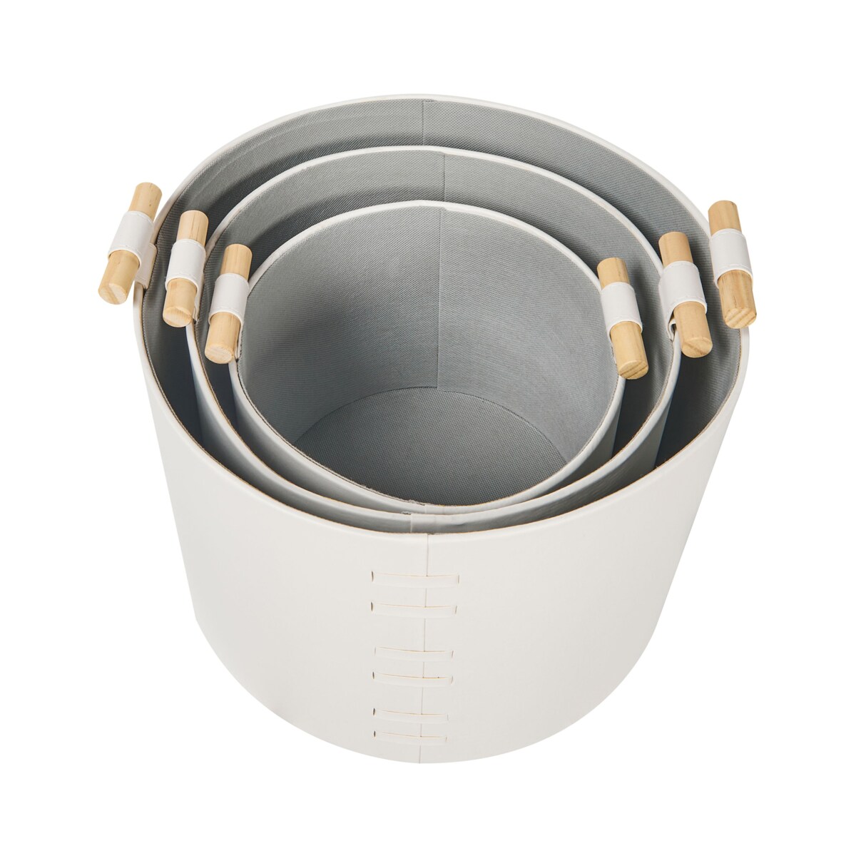 Zestaw 3 koszy z ekoskóry złamana biel ARAM