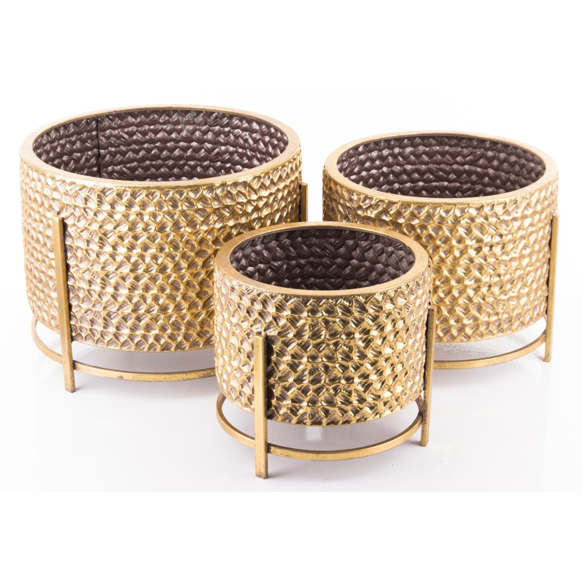 Osłonka metalowa, tłoczona 3 szt. 39/25/23x35/30/24 cm Urrea złota