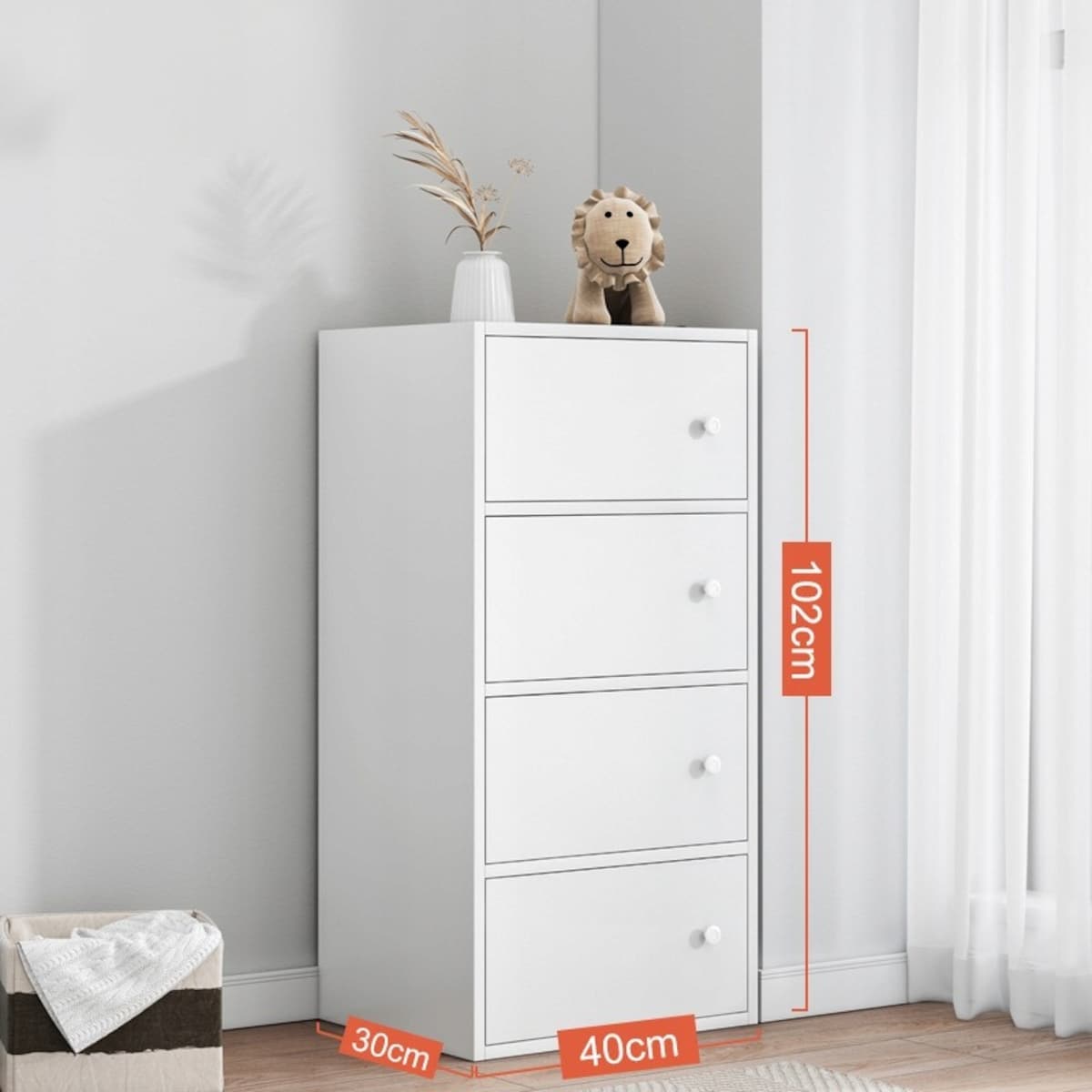 Biały regał komoda 102 cm 4 półki drewniany styl skandynawski
