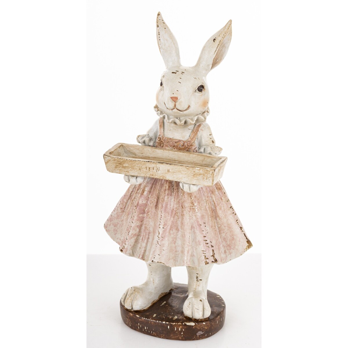 Figurka - króliczka 20x10x8cm AMELIA w jasnej spódniczce ze skrzynką na kwiaty