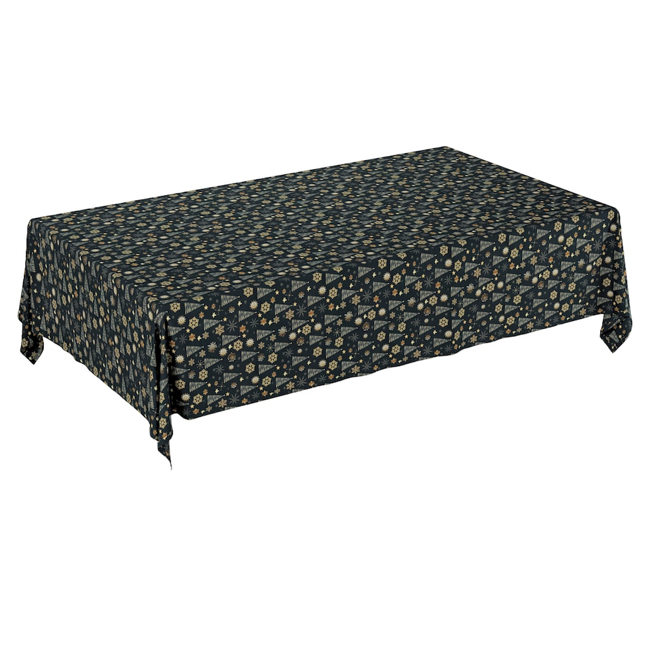 Obrus prostokątny 100 x 100 cm złoty wzór na czarnym tle