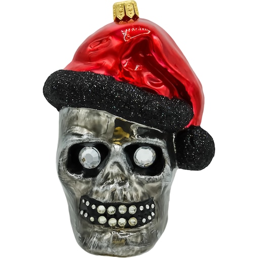 Bombka choinkowa: Czaszka Halloween w czapce Świętego Mikołaja: szara