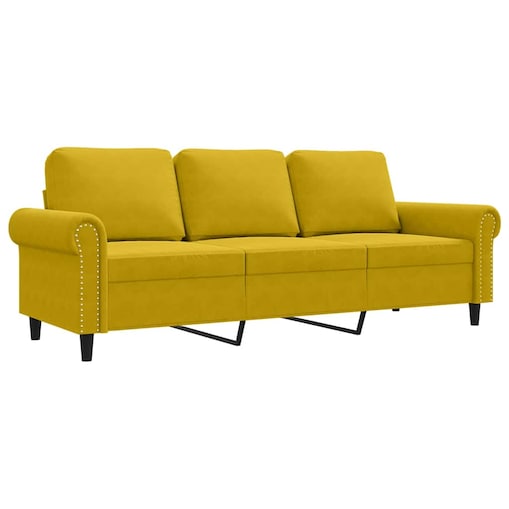 vidaXL Sofa 3-osobowa, żółty, 180 cm, tapicerowana aksamitem