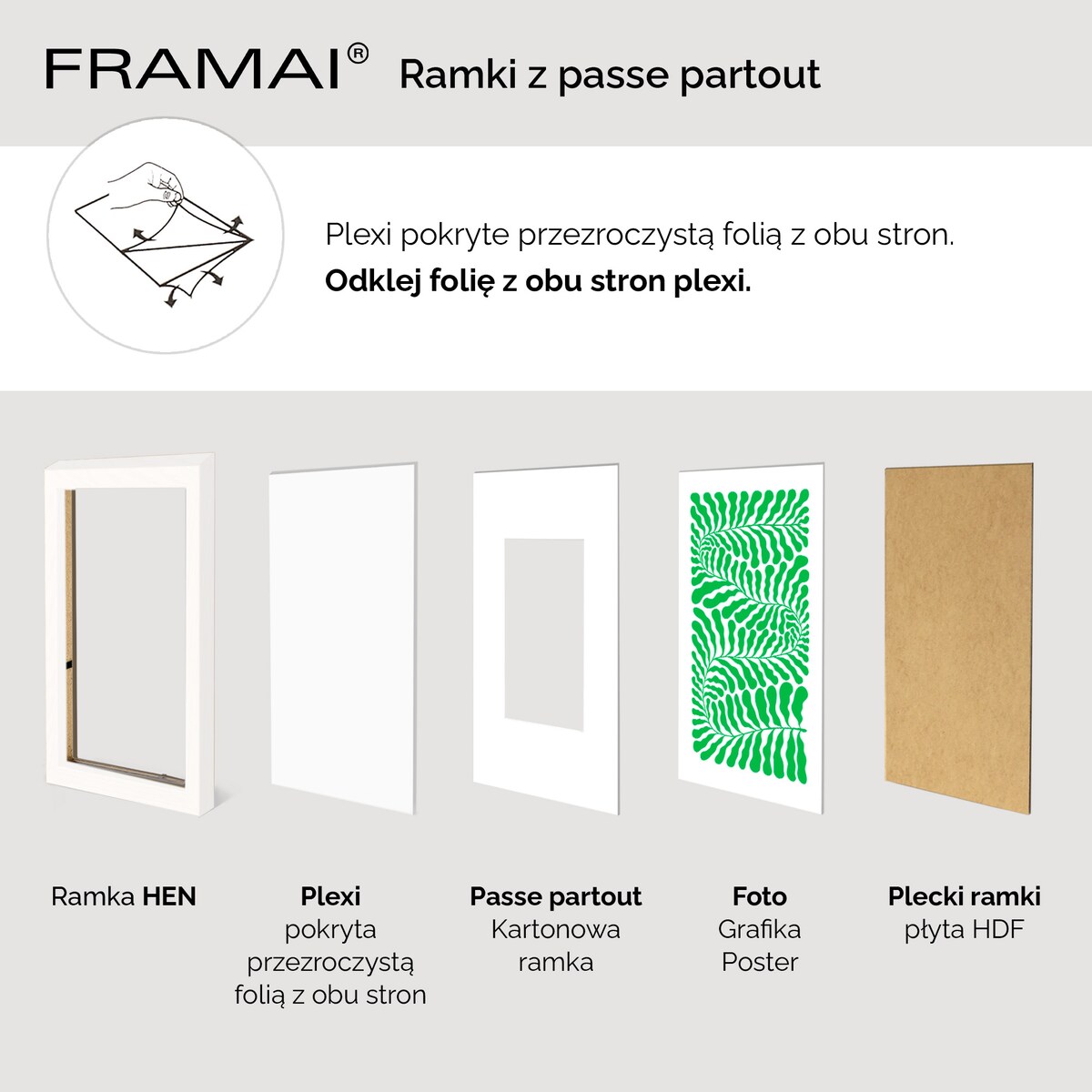 Ramka na zdjęcia z passe partout ramka 70x100 cm z okienkiem passe partout na zdjęcie 60x80 cm kolor biały FRAMAI®