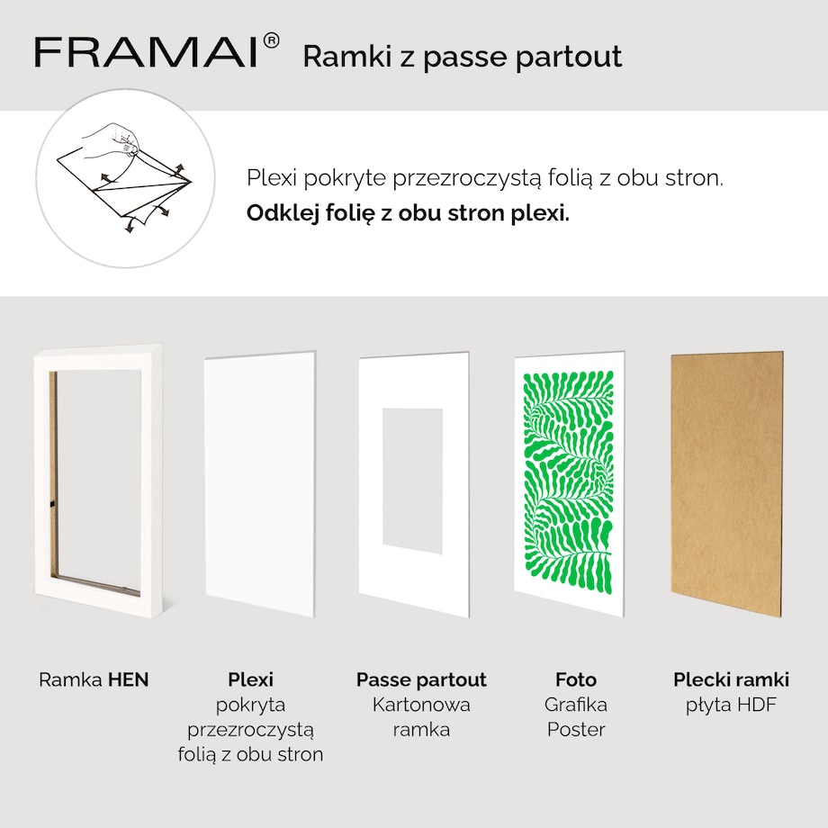 Ramka na zdjęcia z passe partout ramka 70x100 cm z okienkiem passe partout na zdjęcie 60x80 cm kolor biały FRAMAI®