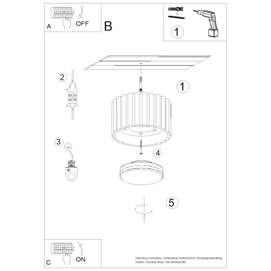 Plafon AURA 1 czarny Gx53