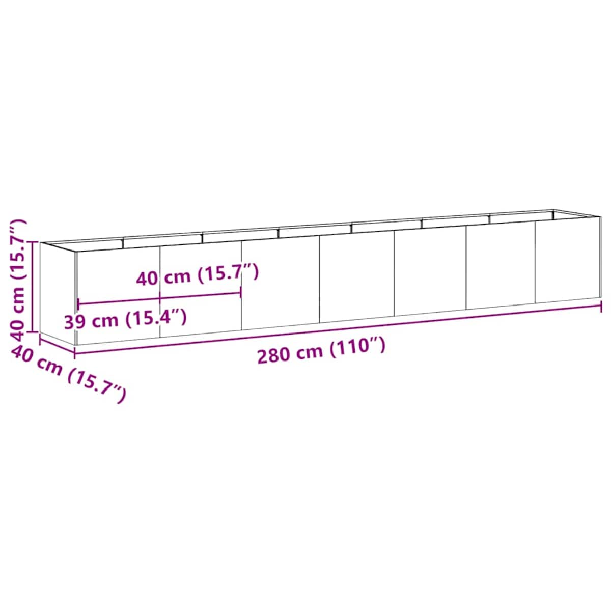 vidaXL Doniczka 280x40x40 cm Stal nierdzewna