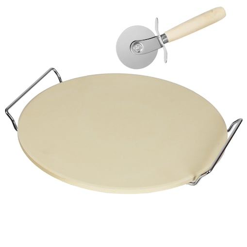 Kamień szamotowy do pieczenia pizzy z radełkiem nożem do krojenia+stojak 33cm BRUNBESTE BB-1782