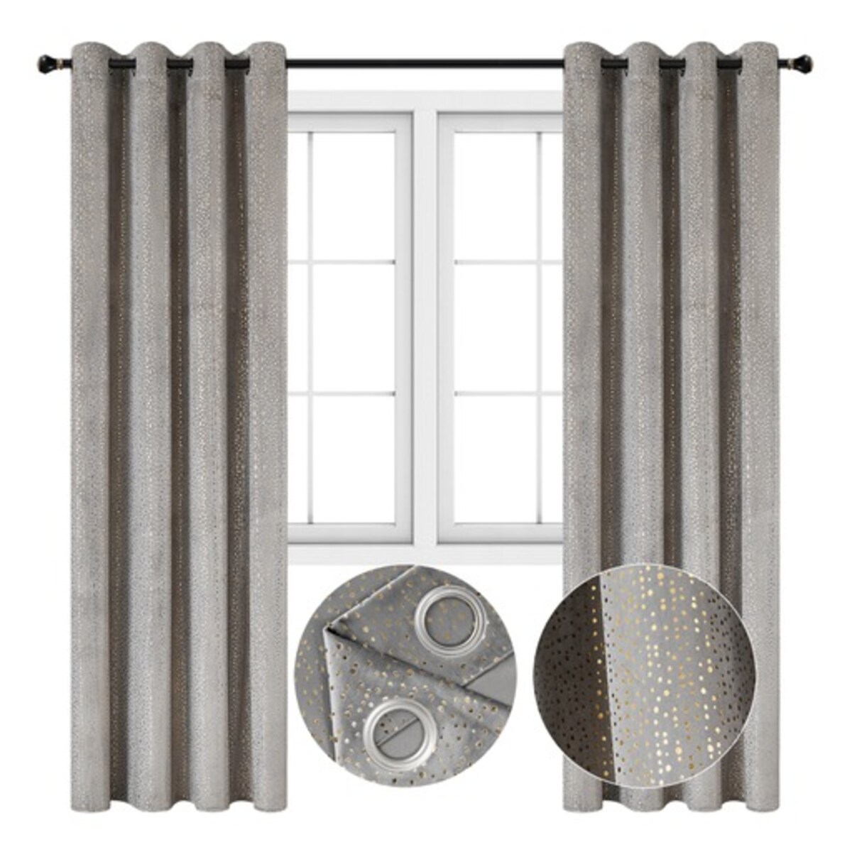 zasłona welurowa ze złotymi kropeczkami 14x250 cm