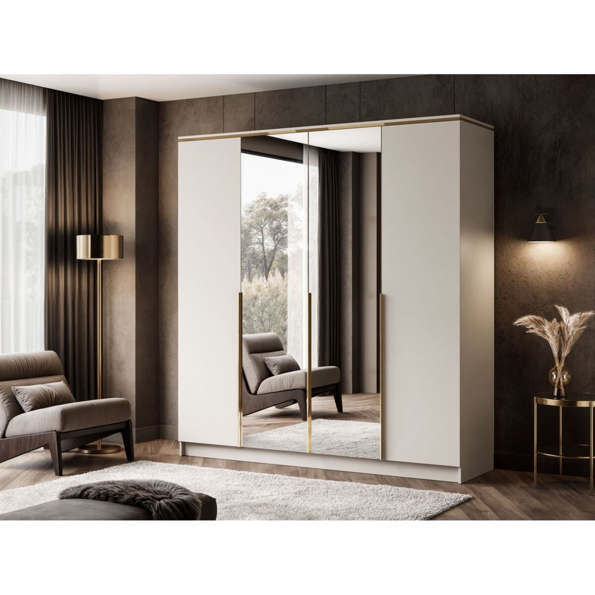 Szafa z lustrem AURORA 4D KASZMIR złoty uchwyt