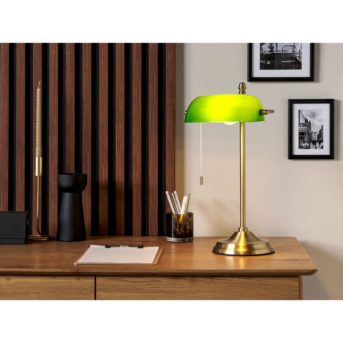 Lampa stołowa metalowa zielona ze złotym MARAVAL