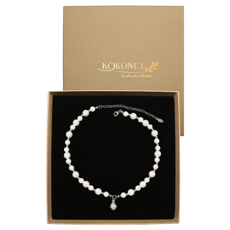 Srebrna KOLIA perłowa perły elegancki naszyjnik robiony vintage BOHO