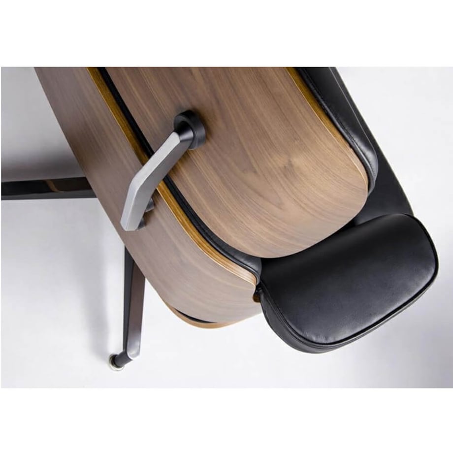 Skórzany fotel z podnóżkiem Lounge KH1501100107 King Home drewno metal czarny brąz