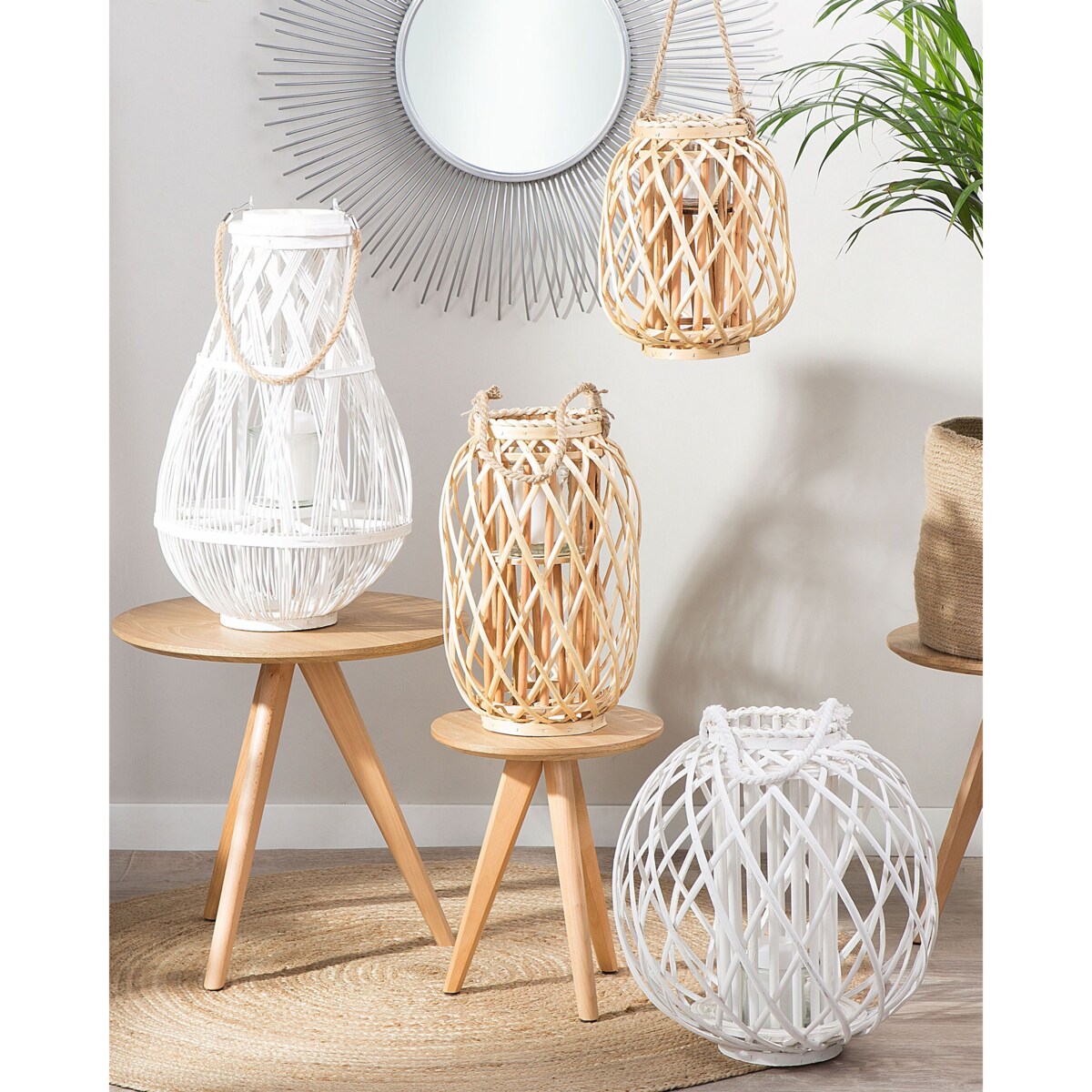 Lampion drewniany 40 cm naturalny MAURITIUS