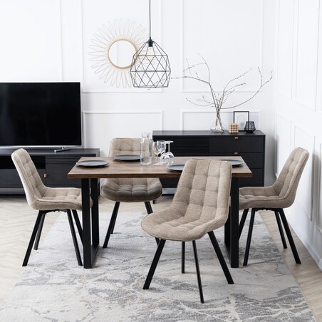 Krzesło Tapicerowane Do Jadalni Kuchni Salonu Loft Pikowane Beżowe RICK 2