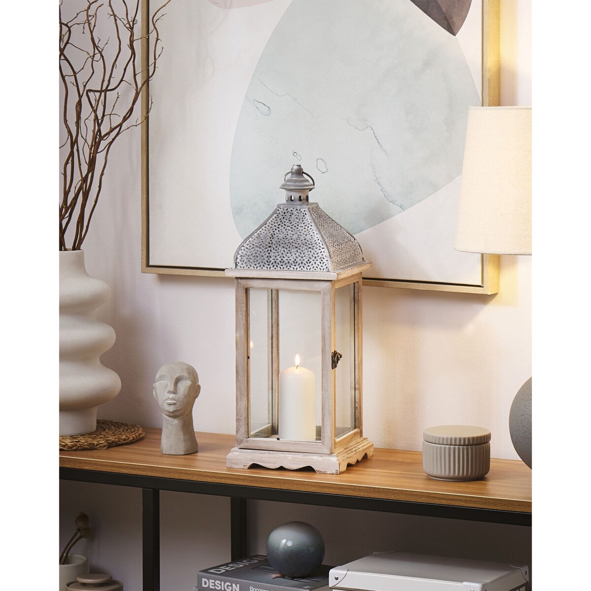 Lampion SAMAR Drewno sosnowe 47 cm Biały