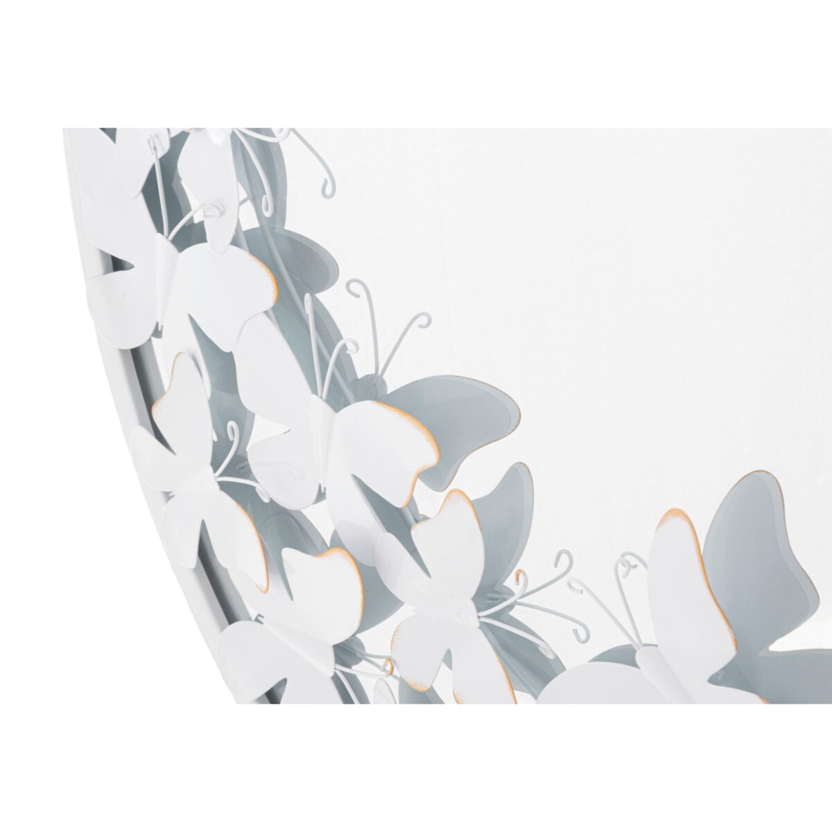 Lustro ścienne Butterfly, kolor biały i złoty, żelazo i płyta MDF, 62,5 x 2,3 x 62,5 cm, kształt okrągły, motyw: motyle, styl glamour, Mauro Ferretti