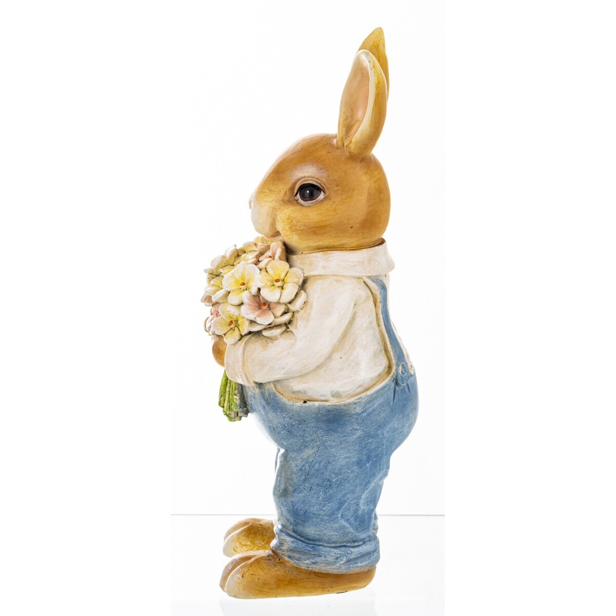 Figurka - królik w niebieskim płaszczu 20x7,5x8 cm CONTENIDO-2 z bukietem kwiatów