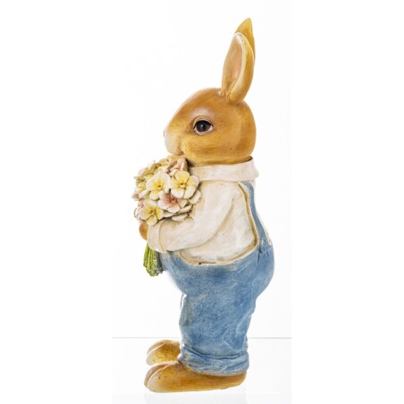 Figurka - królik w niebieskim płaszczu 20x7,5x8 cm CONTENIDO-2 z bukietem kwiatów