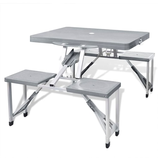vidaXL Zestaw kempingowy, stół i 4 stołki, aluminium, jasnoszary