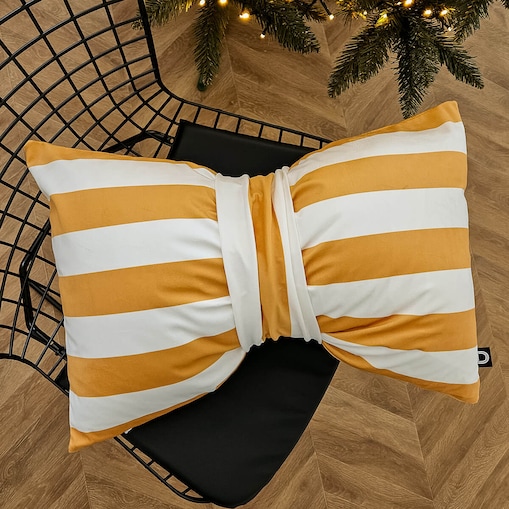 Poduszka XMAS wzór XM53 | Kokarda w paski musztardowa 40 x 60 cm
