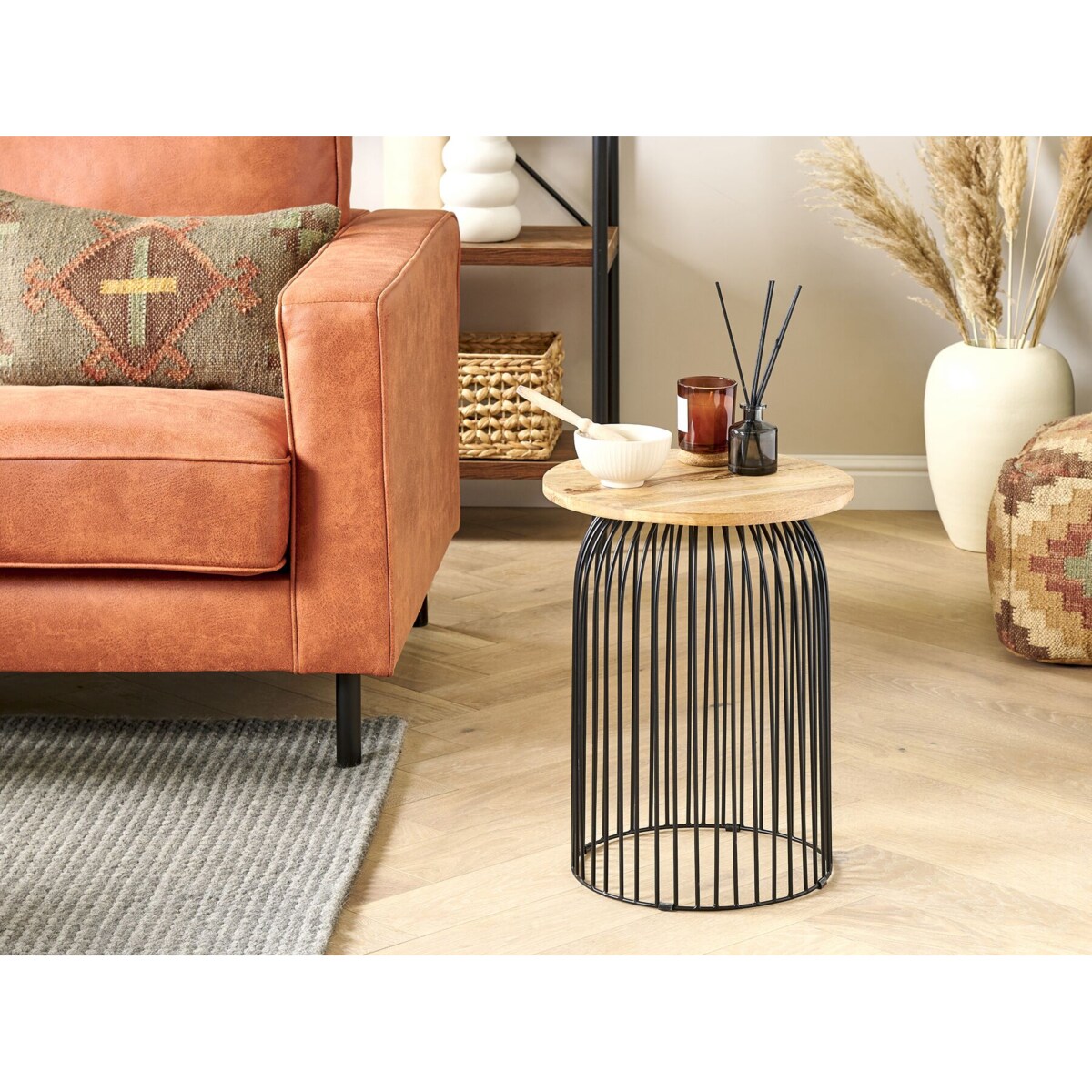 Stolik pomocniczy drewno mango jasne z czarnym WILLS