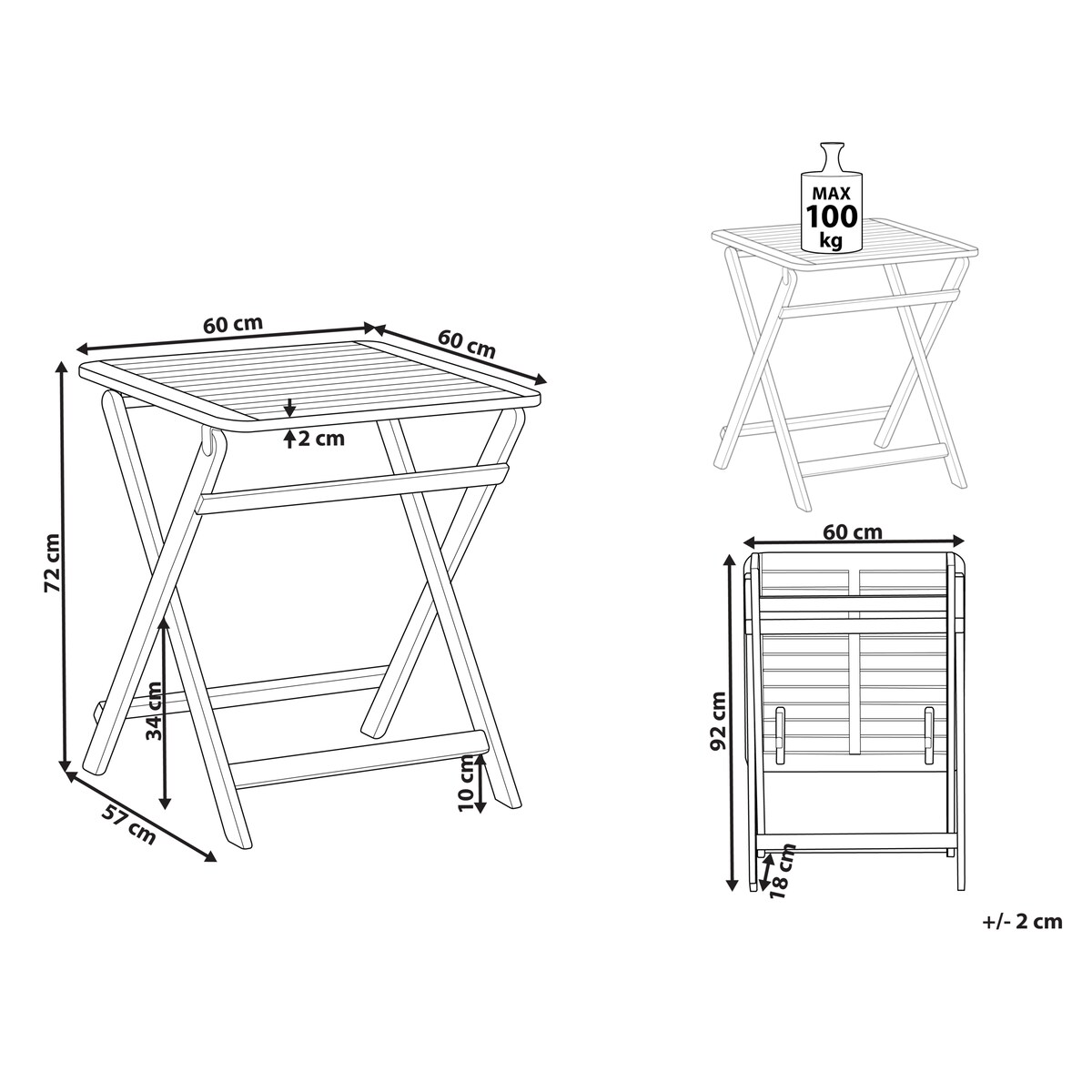 Stolik ogrodowy PARAGGI 60 cm 60 cm Certyfikowane drewno akacjowe Brązowy