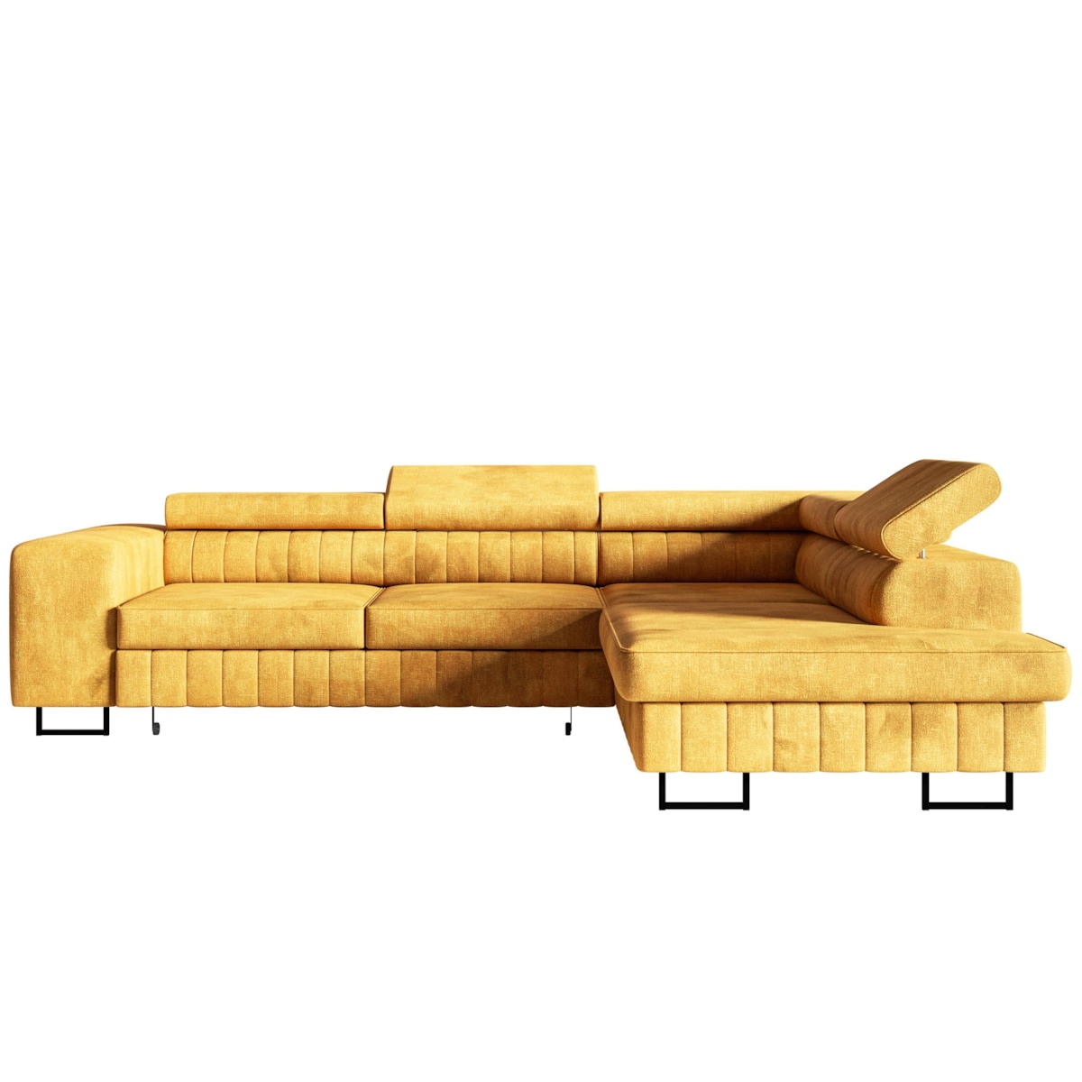 Narożnik NOLA do salonu, regulowane zagłówki-prawostronny-Terra musztardowa