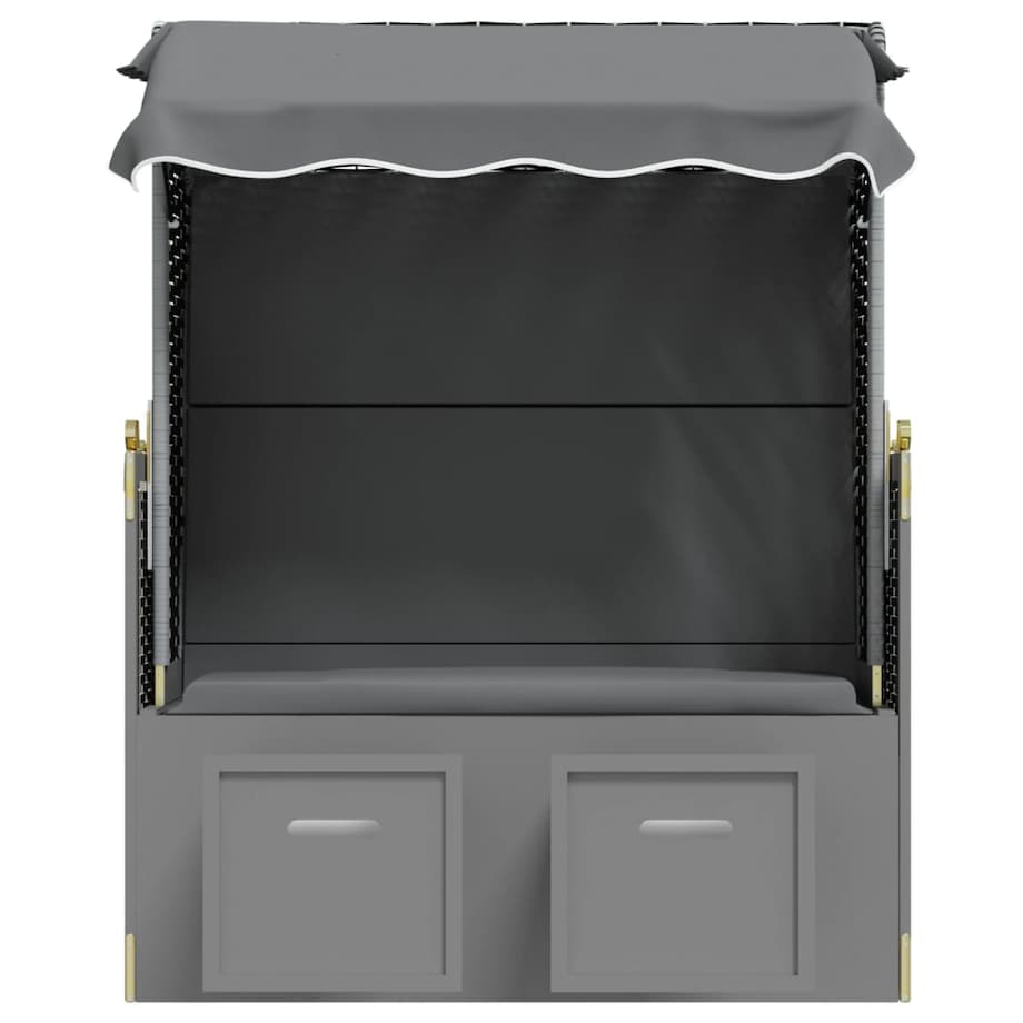 vidaXL Kosz plażowy z zadaszeniem, rattan PE i drewno, antracyt-czerń