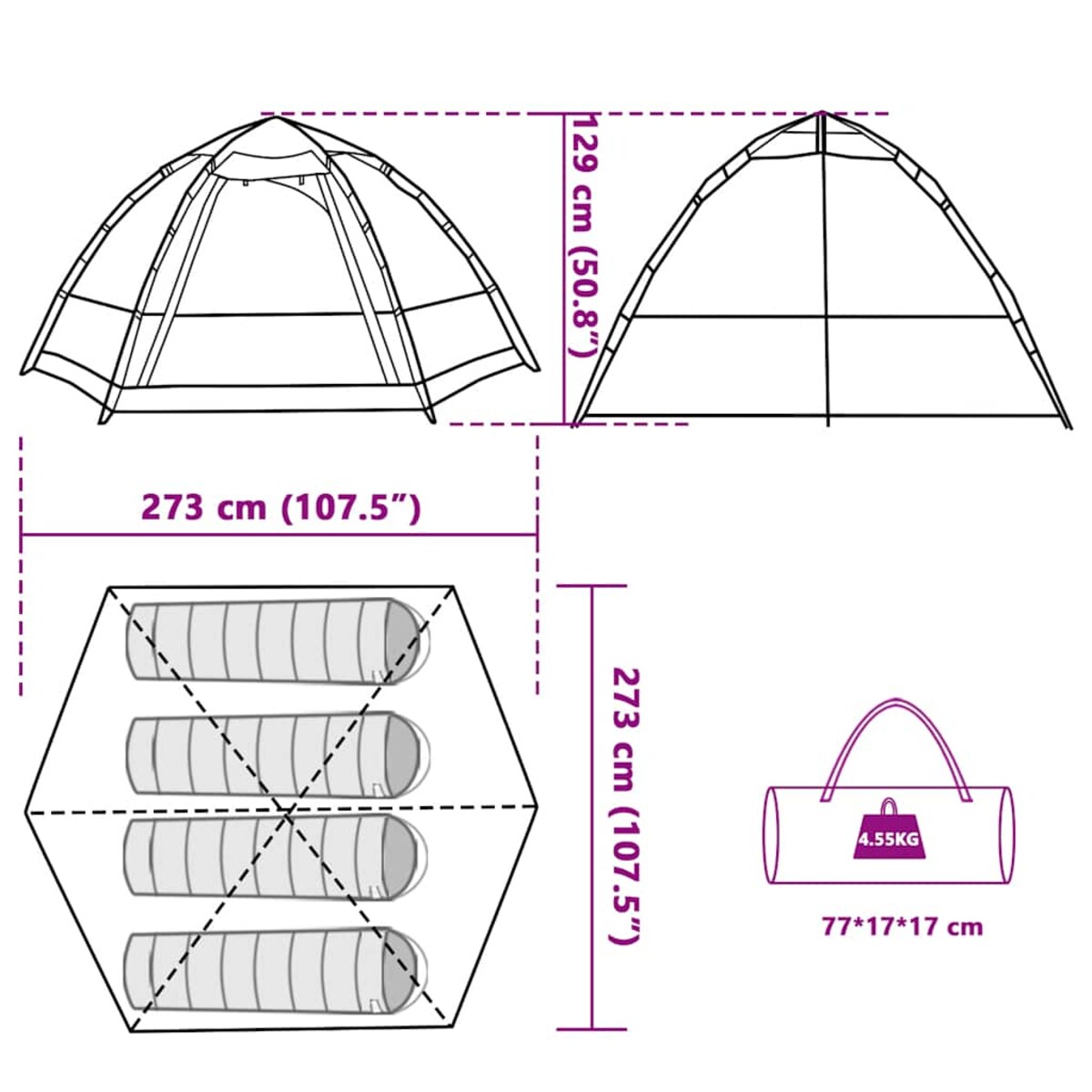 vidaXL Namiot rodzinny, kabinowy, 4-os., zielony, szybkie rozkładanie