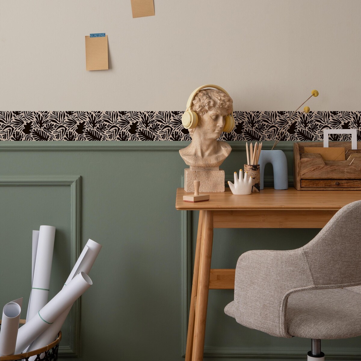 Samoprzylepny Pasek Dekoracyjny Czarne LIŚCIE Tropikalne Abstrakcja