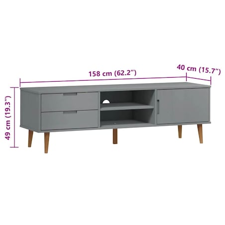 vidaXL Szafka TV MOLDE, szara, 158x40x49 cm, lite drewno sosnowe