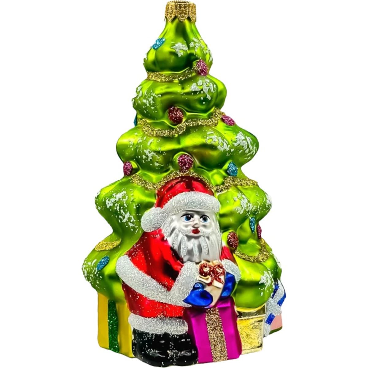 Bombka choinkowa: Choinka z Mikołajem i prezentami