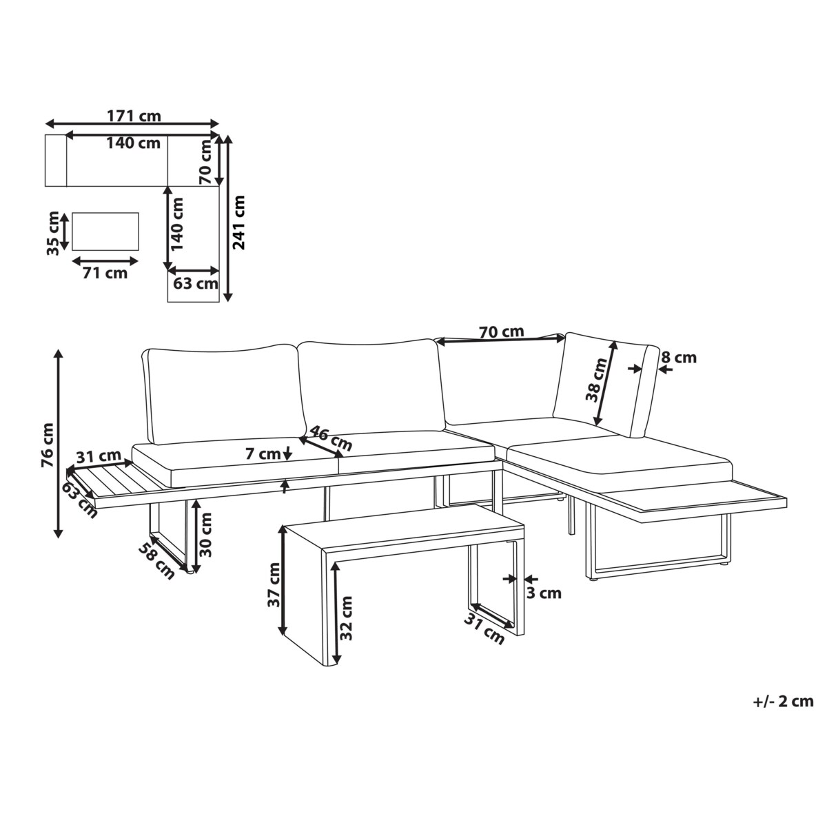 Narożnik ogrodowy ze stolikiem dla 4 osób PIENZA Prawostronny Jasny brąz/ szary