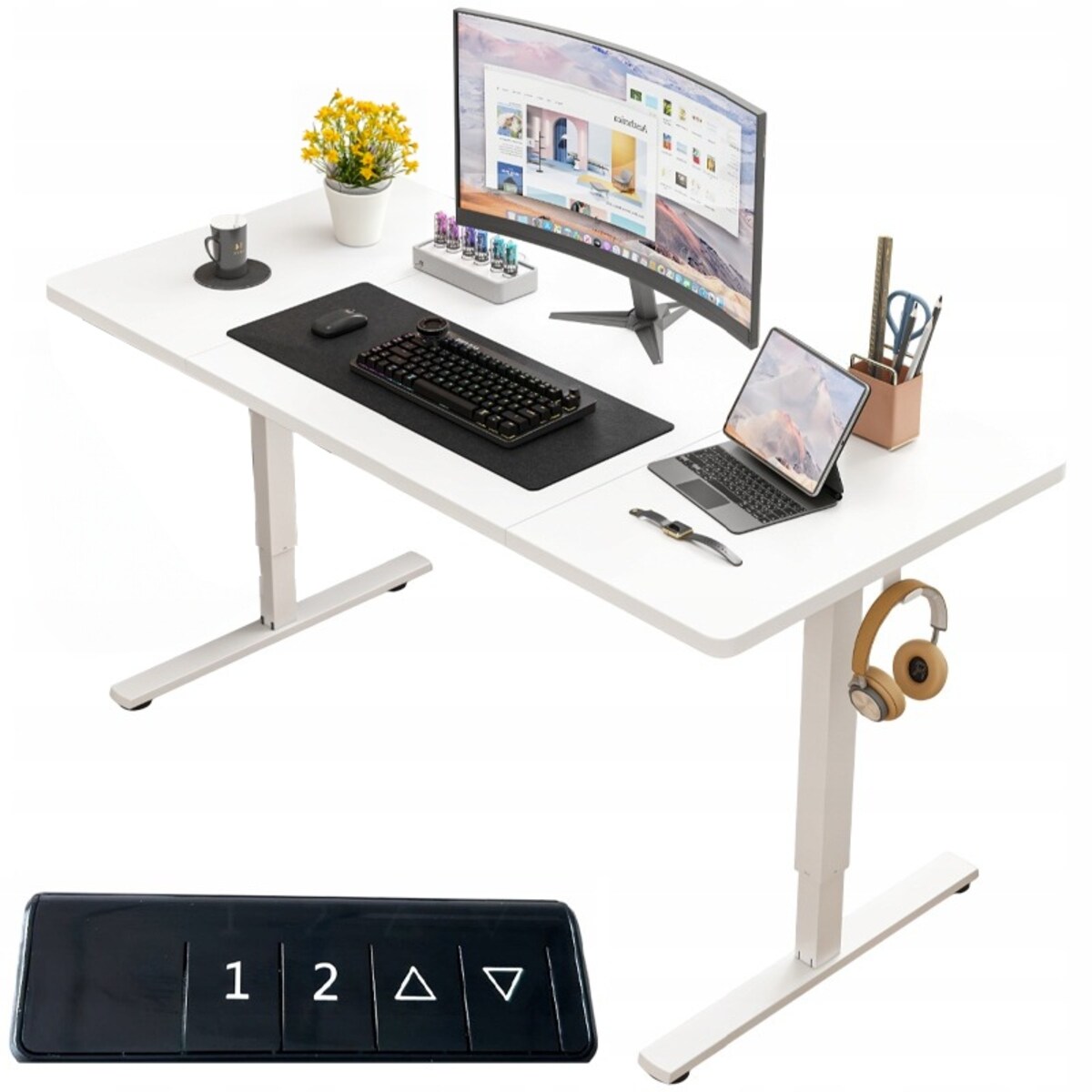 Biurko Elektryczne Podnoszone Białe 160x80 Regulowane Wysokości 72-118 cm
